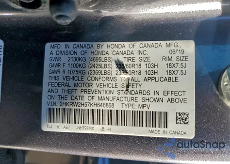 2019 Honda Cr-V Ex from USA, damaged, VIN 2HKRW2H57KH646868